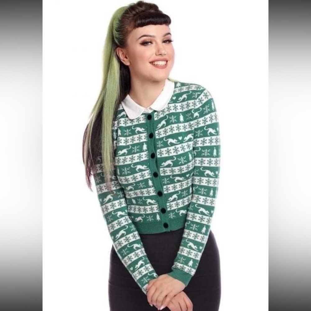 Collectif Modcloth Milicent Cat Cardigan Christmas Sweater